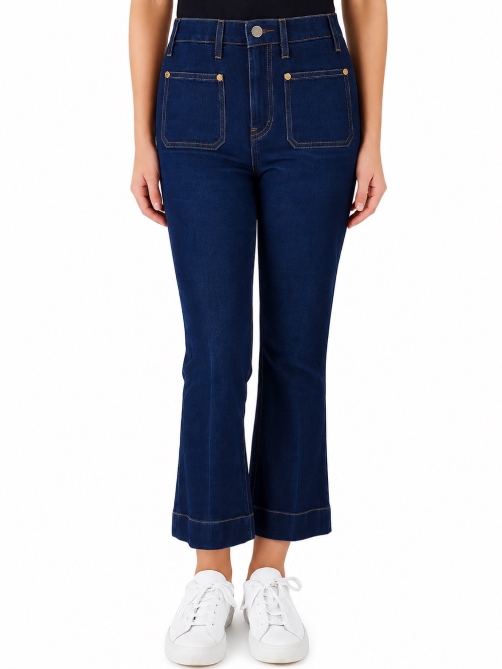 KHAITE Raquel Jeans Dark Indigo Patch Pocket Cropped Kick Flare Size 25